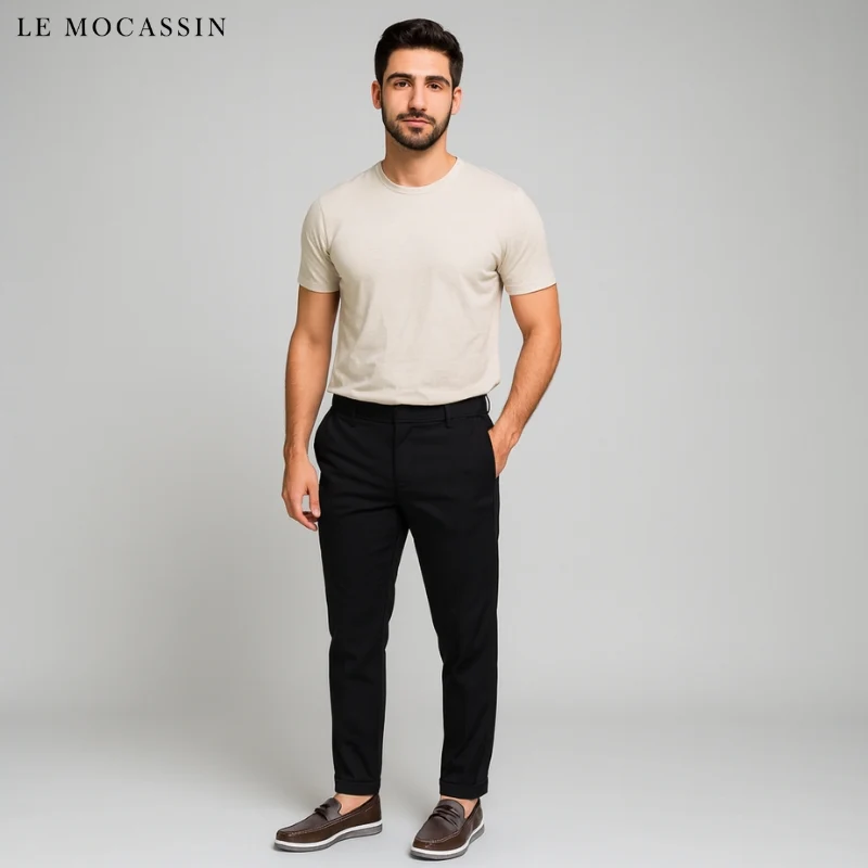 Mocassins Bateau Tricolores Plats En Cuir Pour Homme
