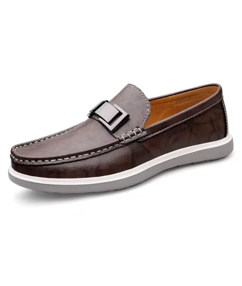 Mocassins Bateau Tricolores Plats En Cuir Pour Homme