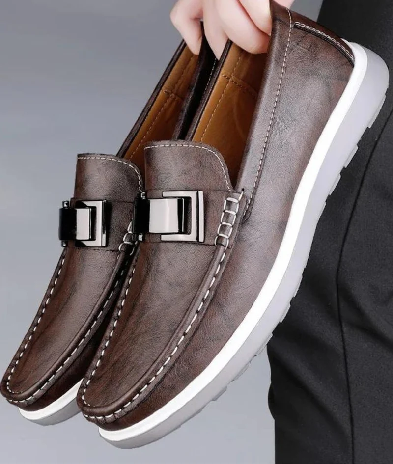 Mocassins Bateau Tricolores Plats En Cuir Pour Homme