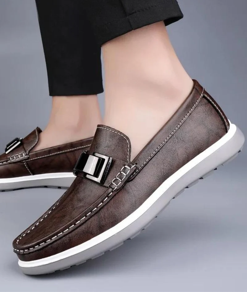 Mocassins Bateau Tricolores Plats En Cuir Pour Homme
