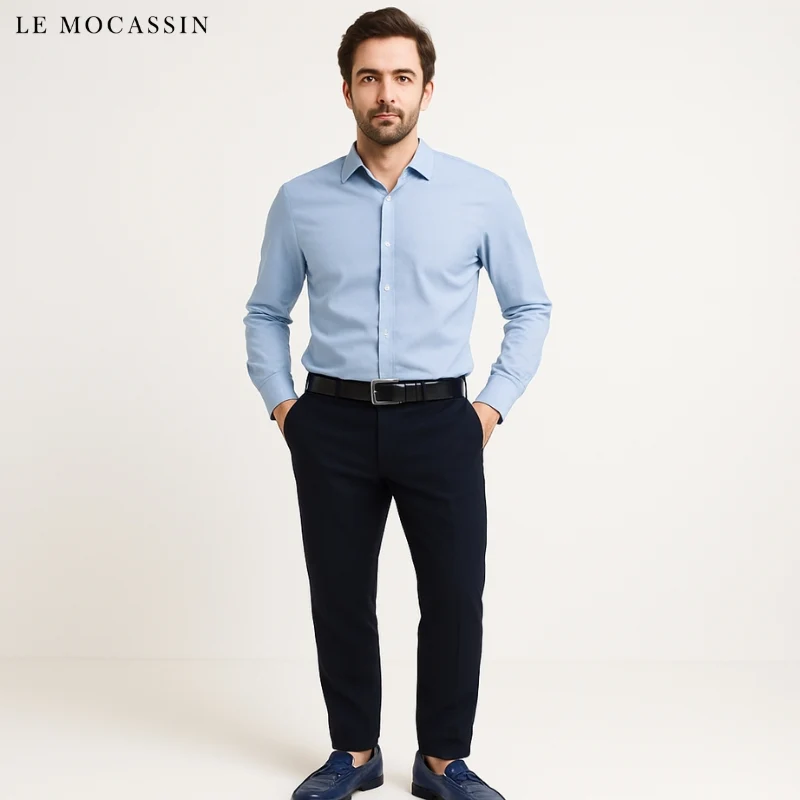 Mocassins Bleus En Cuir Véritable Pour Homme