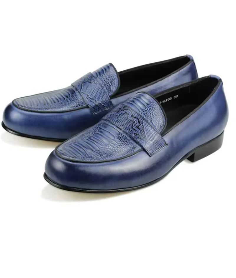 Mocassins Bleus En Cuir Véritable Pour Homme