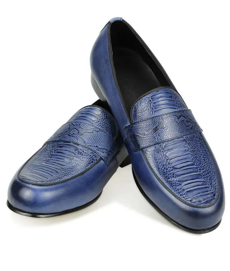 Mocassins Bleus En Cuir Véritable Pour Homme