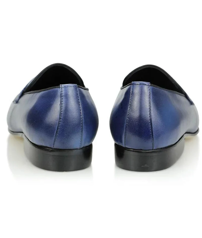 Mocassins Bleus En Cuir Véritable Pour Homme