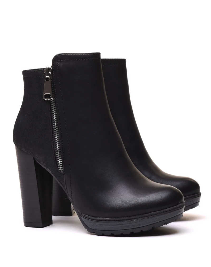 Bottines à talons bi matières noires
