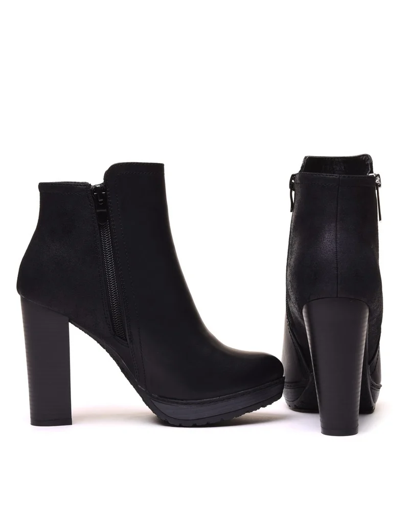 Bottines à talons bi matières noires