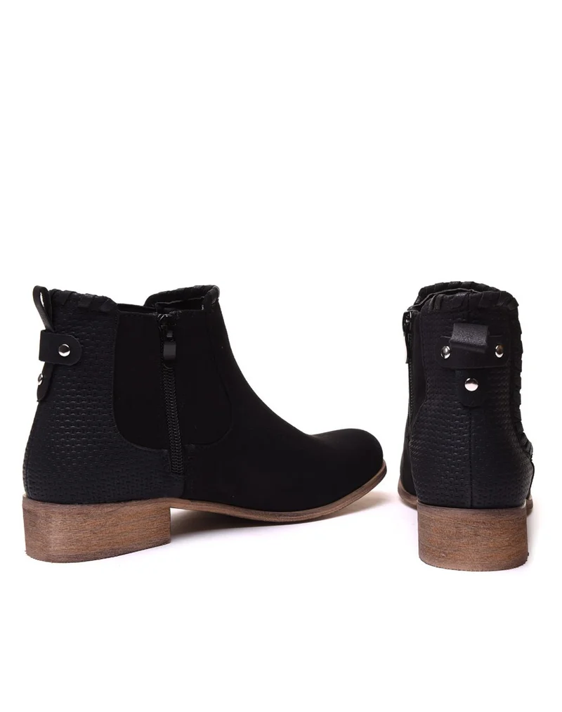 Bottines plates noires bi matières à détails