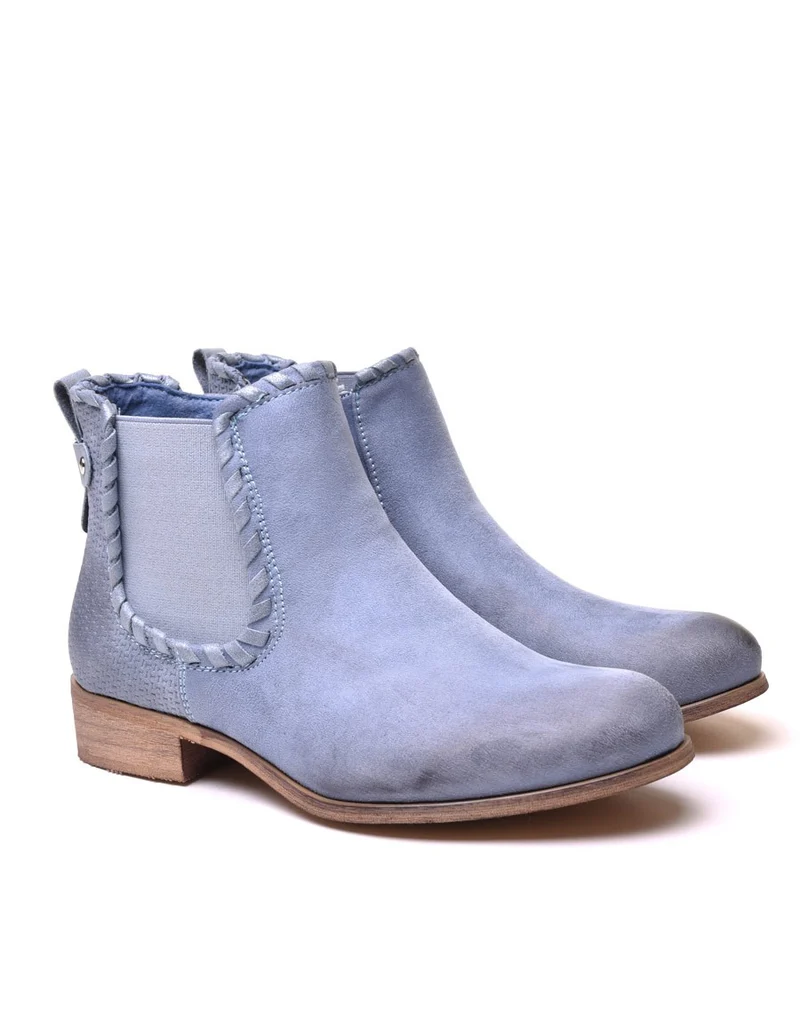 Bottines plates bleues claires bi matières à détails