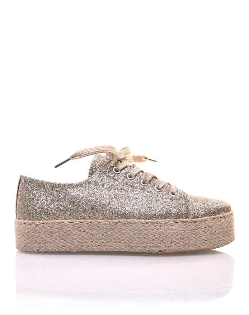 Espadrilles pailletées compensées dorées