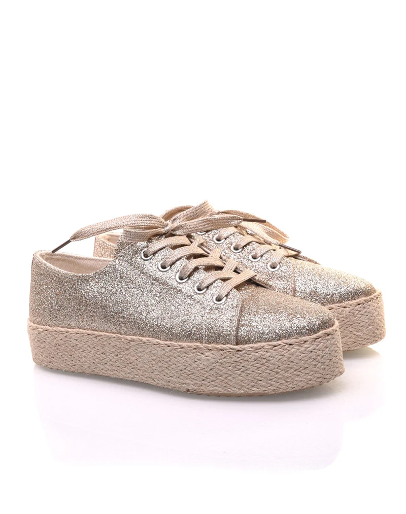 Espadrilles pailletées compensées dorées