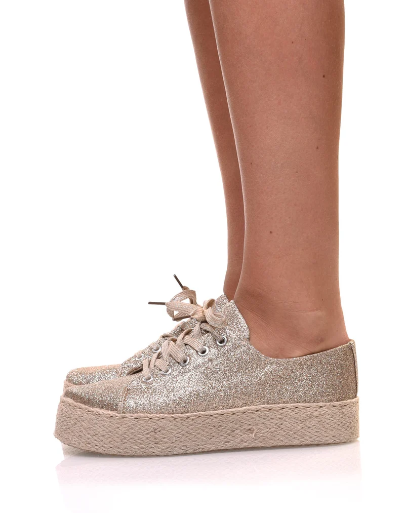 Espadrilles pailletées compensées dorées