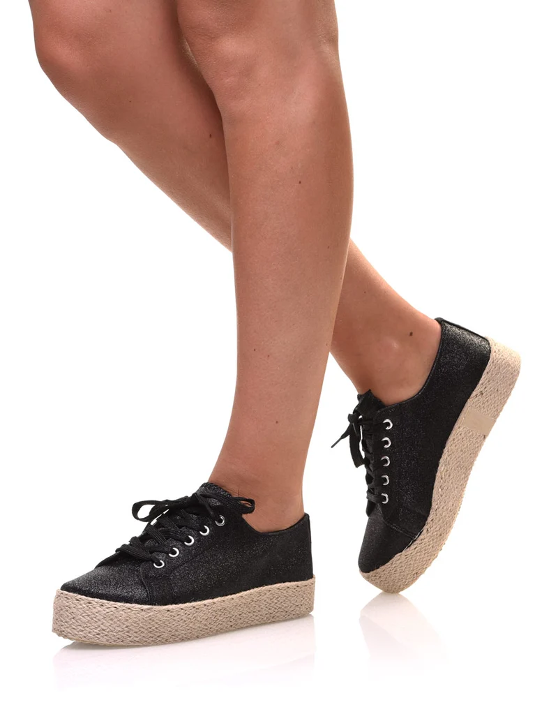 Espadrilles pailletées compensées noires
