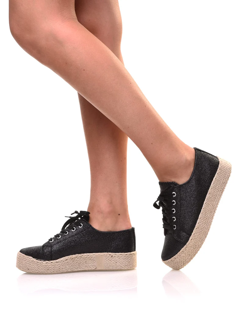 Espadrilles pailletées compensées noires