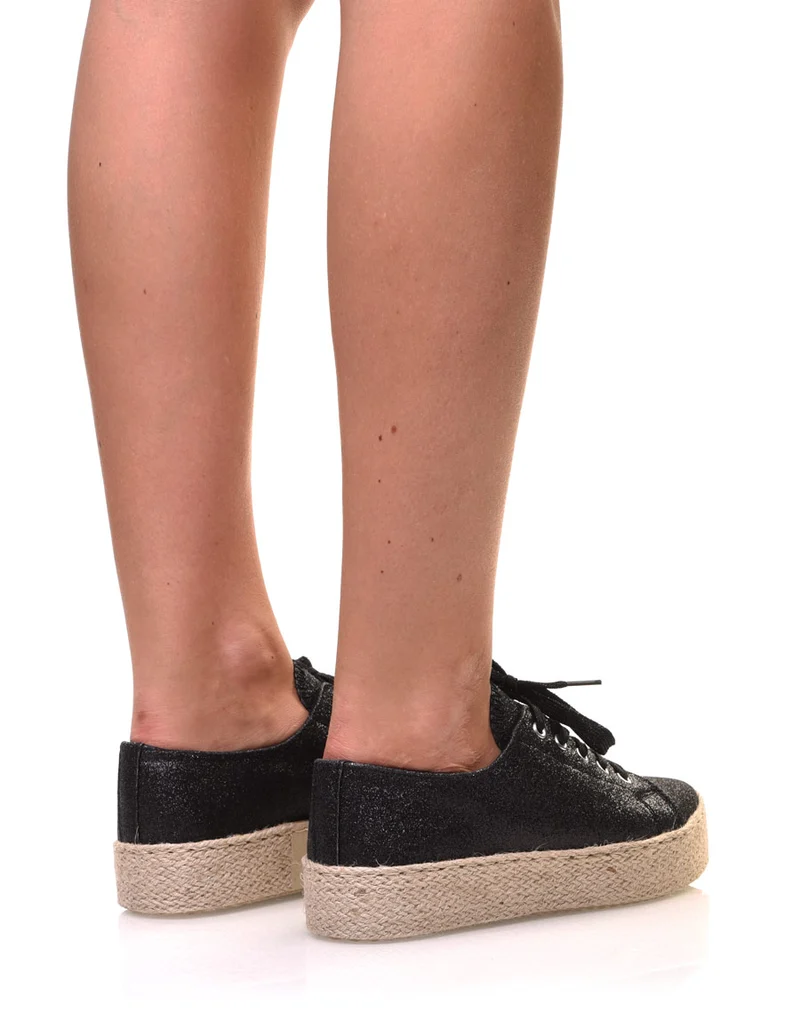 Espadrilles pailletées compensées noires