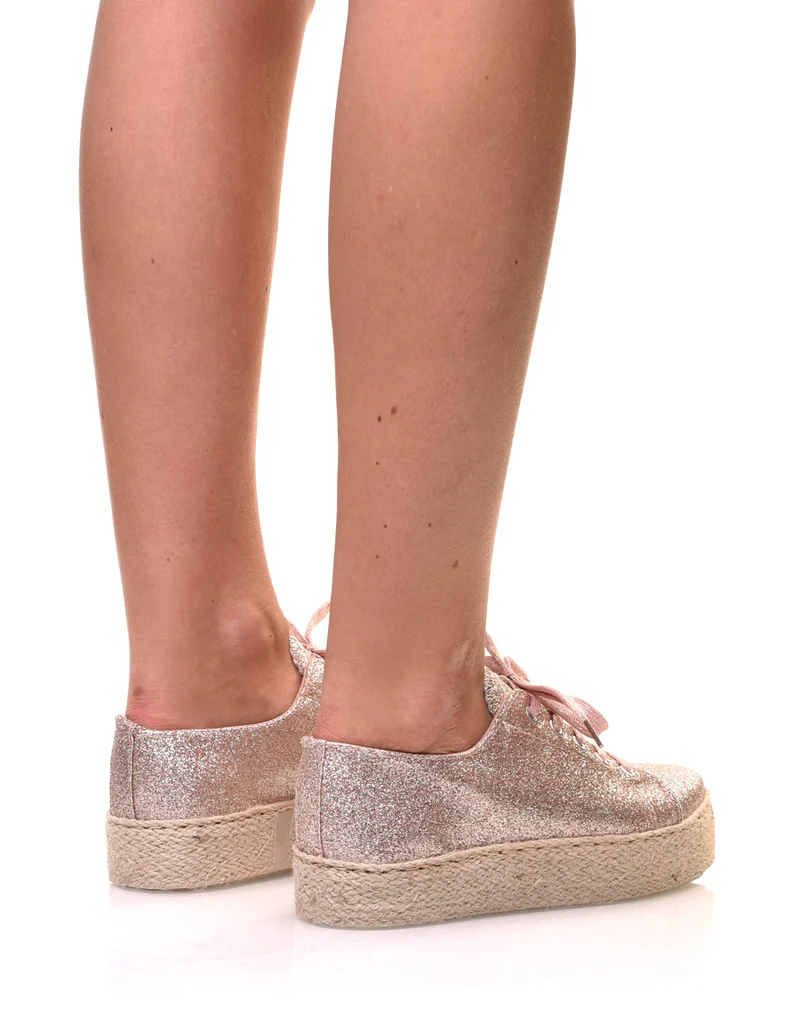 Espadrilles pailletées compensées roses