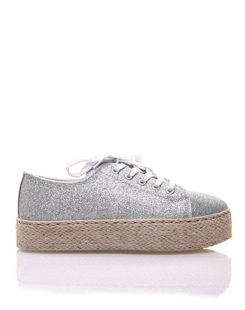 Espadrilles pailletées compensées argentées