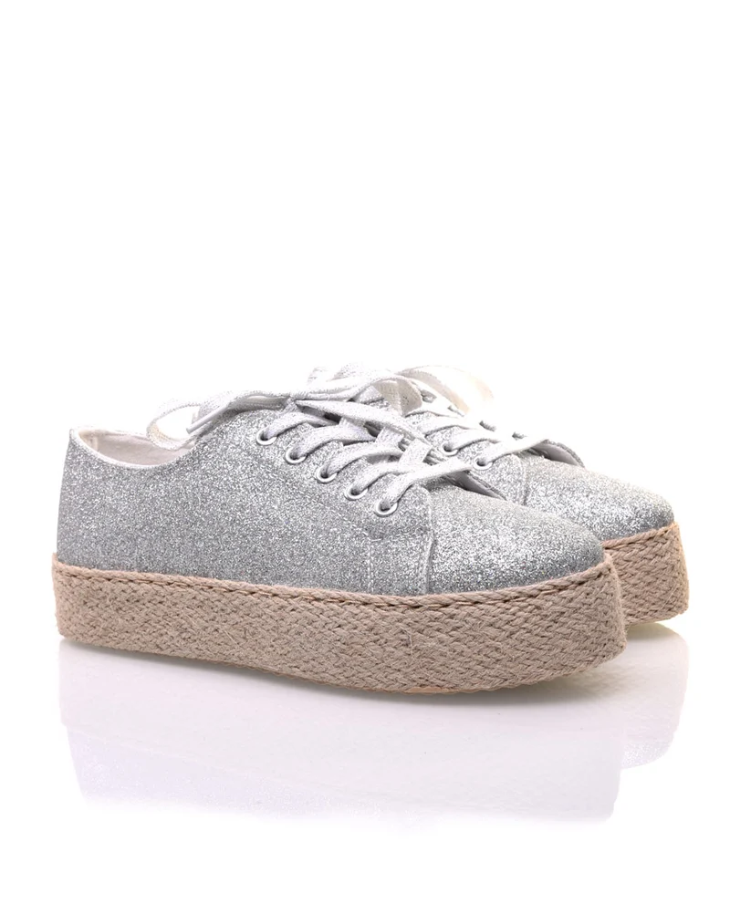 Espadrilles pailletées compensées argentées
