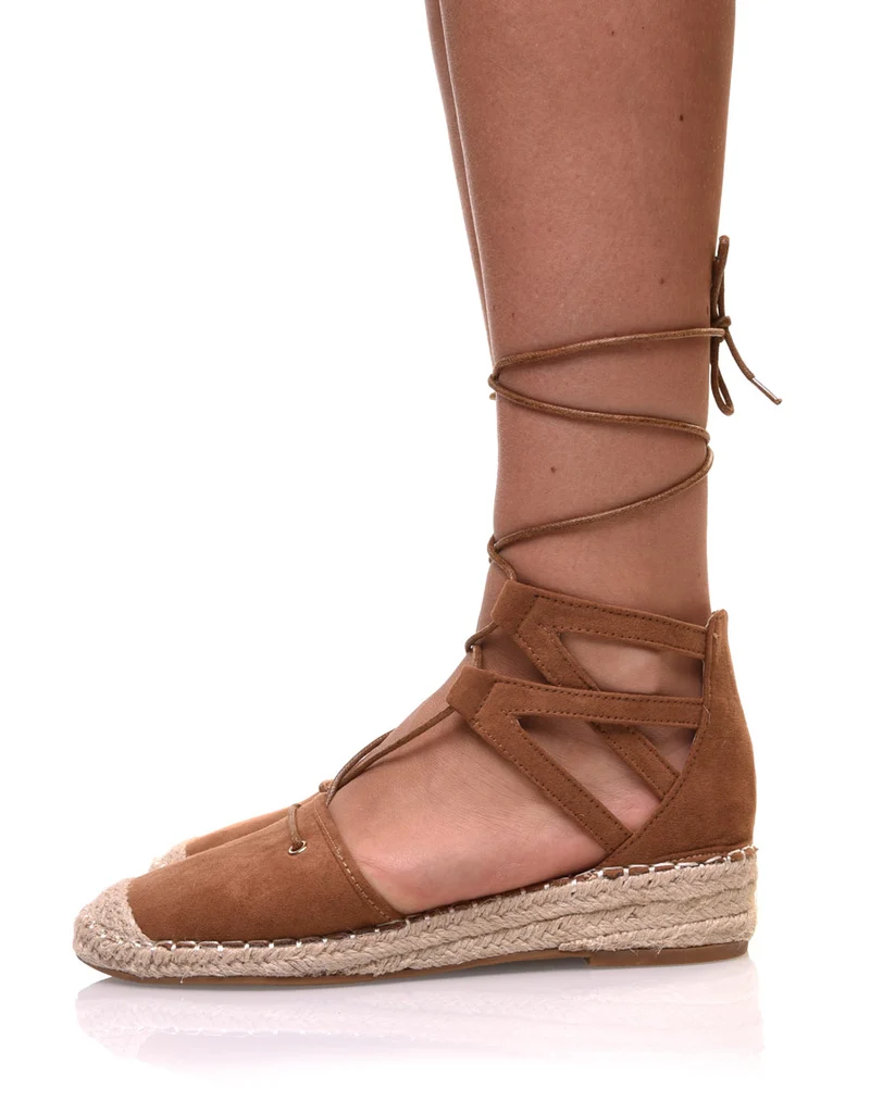 Espadrilles camel à talon compensées