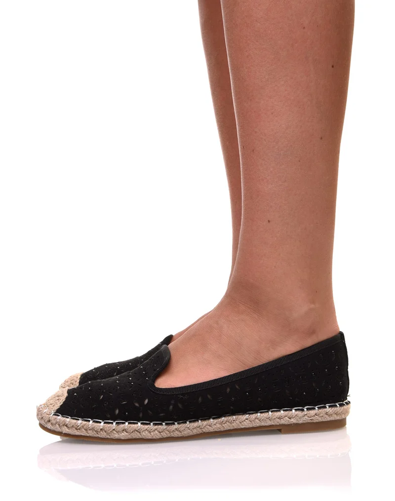 Espadrilles noires en suédine perforées