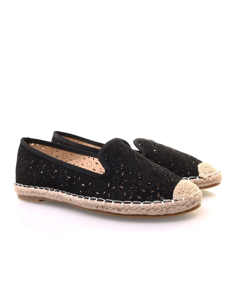 Espadrilles noires en suédine perforées