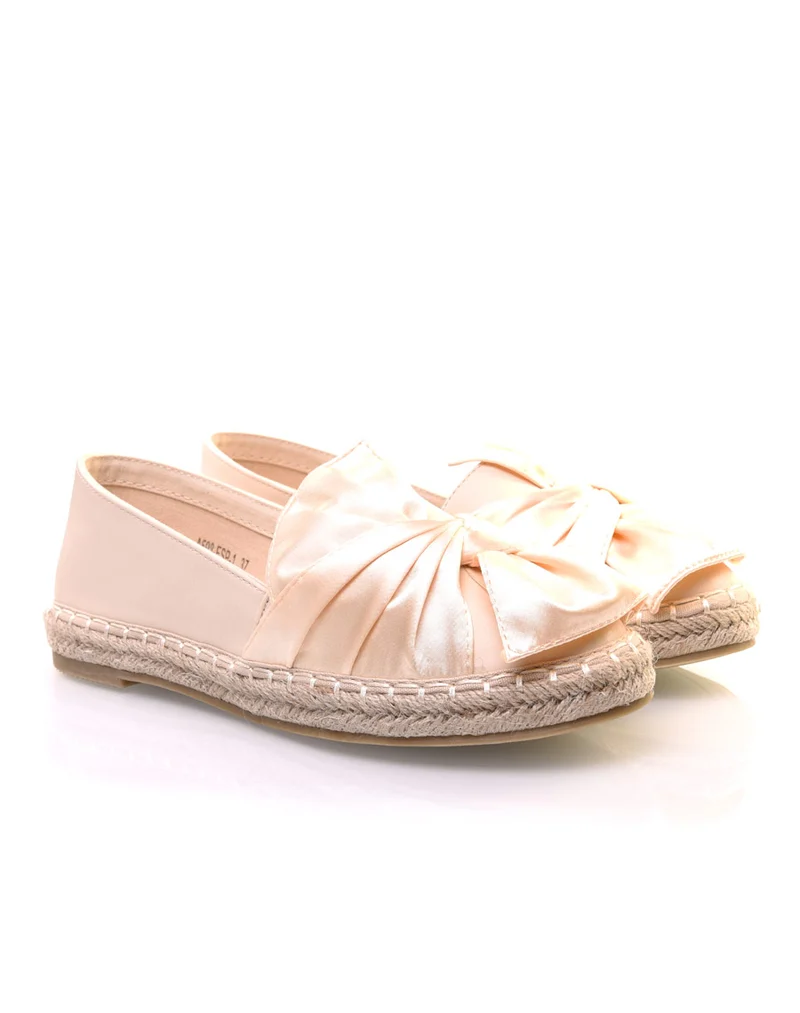 Espadrilles beiges bi-matières à noeud