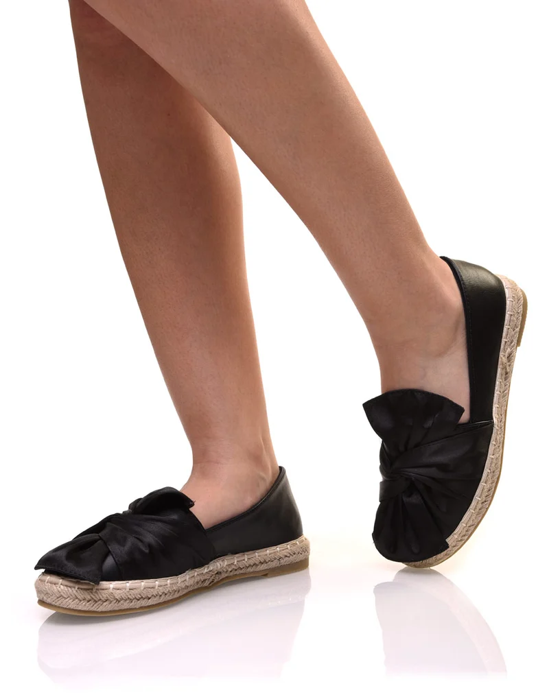 Espadrilles noires bi-matières à n?ud