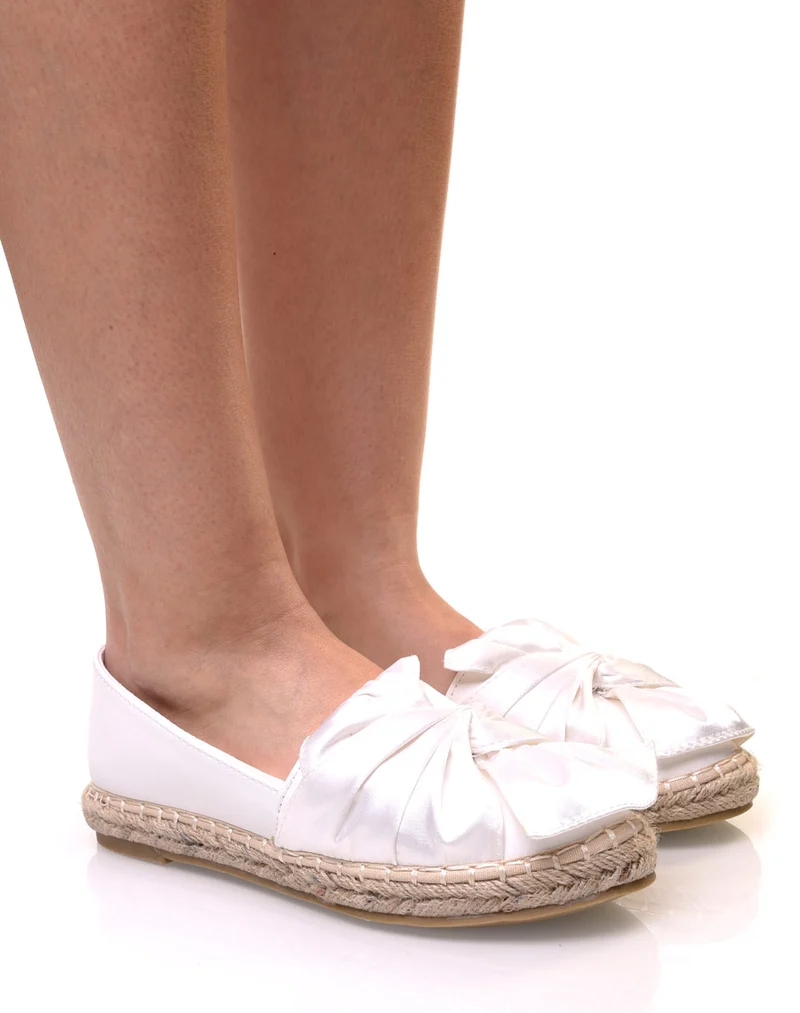 Espadrilles blanches bi-matières à noeud