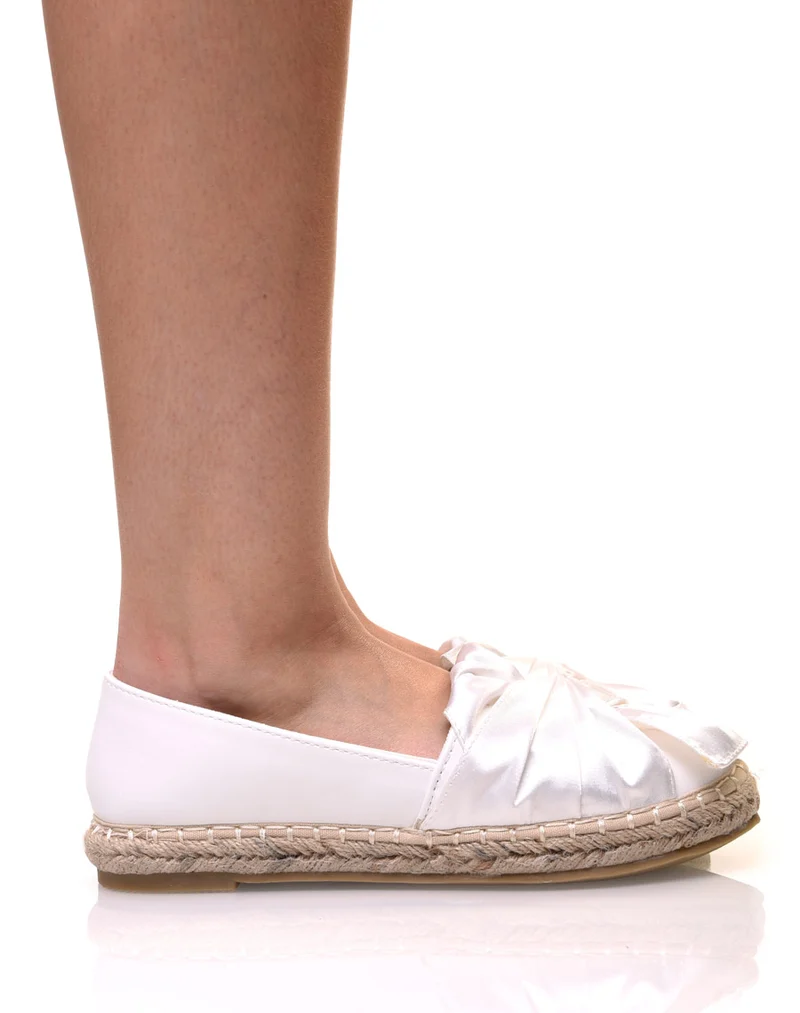Espadrilles blanches bi-matières à noeud