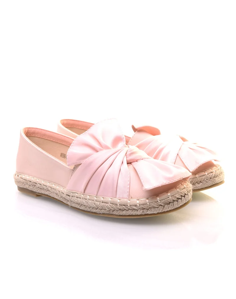 Espadrilles roses bi-matières à noeud
