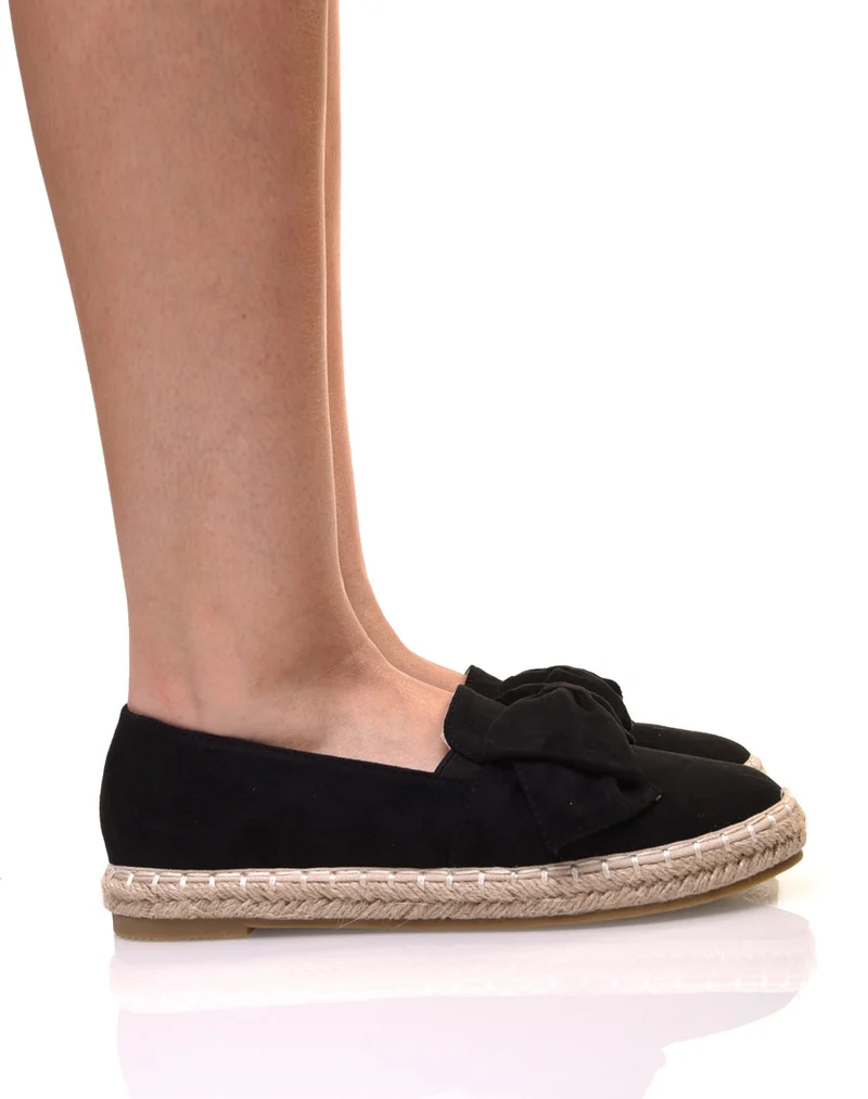 Espadrilles noires en suédine à noeud
