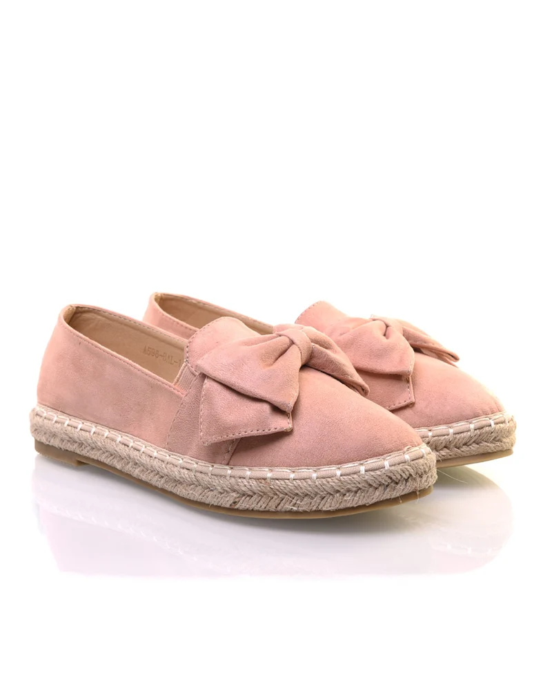 Espadrilles roses en suédine à noeud