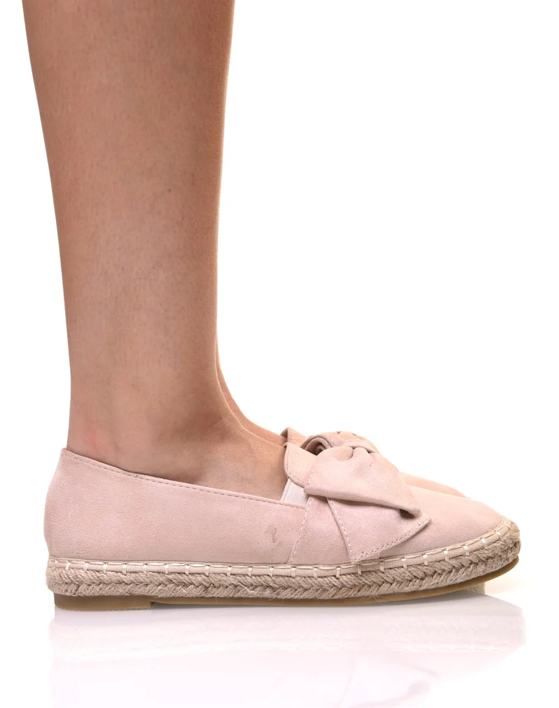 Espadrilles beiges en suédine à noeud