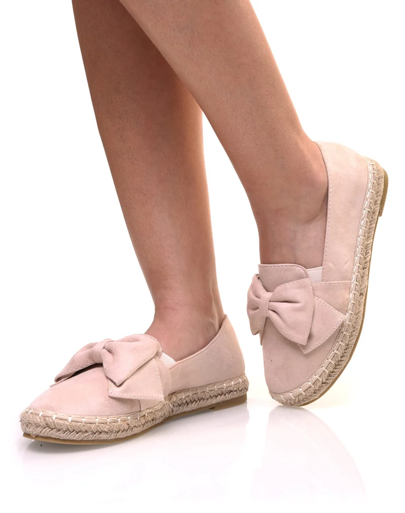 Espadrilles beiges en suédine à noeud