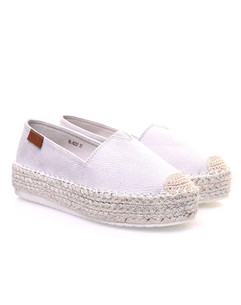 Espadrilles grises compensées à semelle tressée argentée