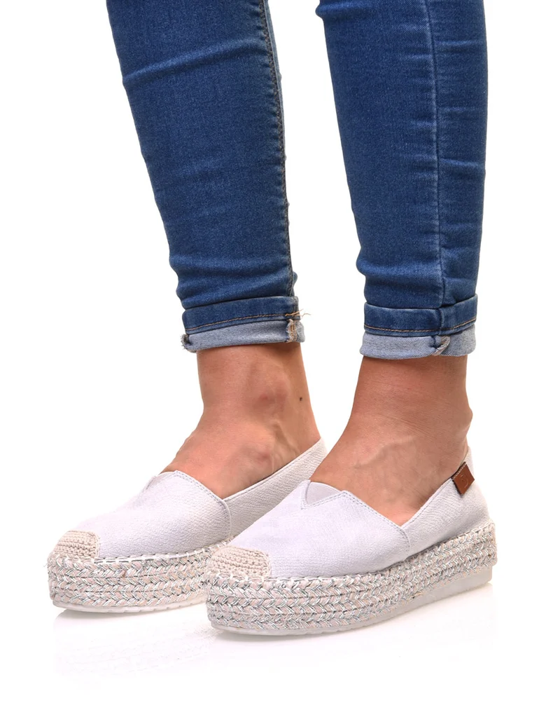 Espadrilles grises compensées à semelle tressée argentée