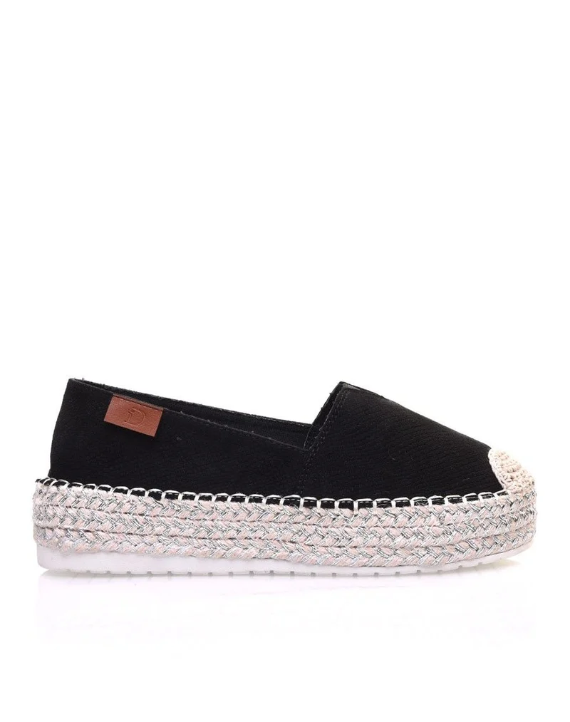 Espadrilles noires compensées à semelle tressée argentée