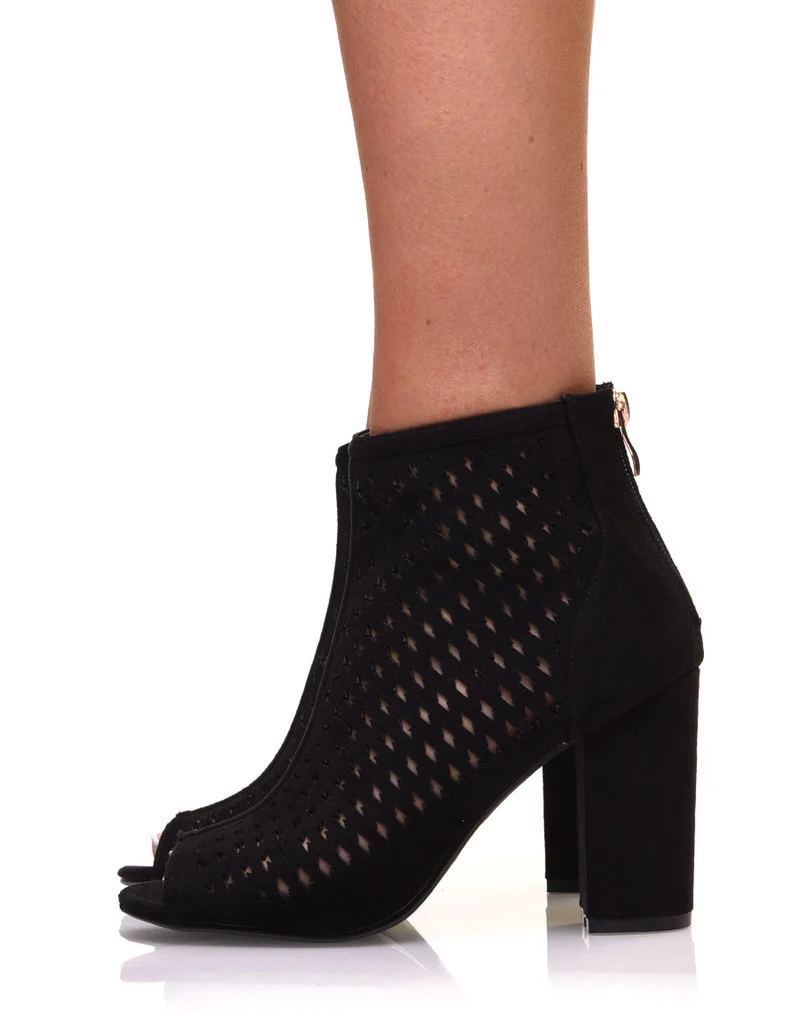 Bottines noires ajourées à talon
