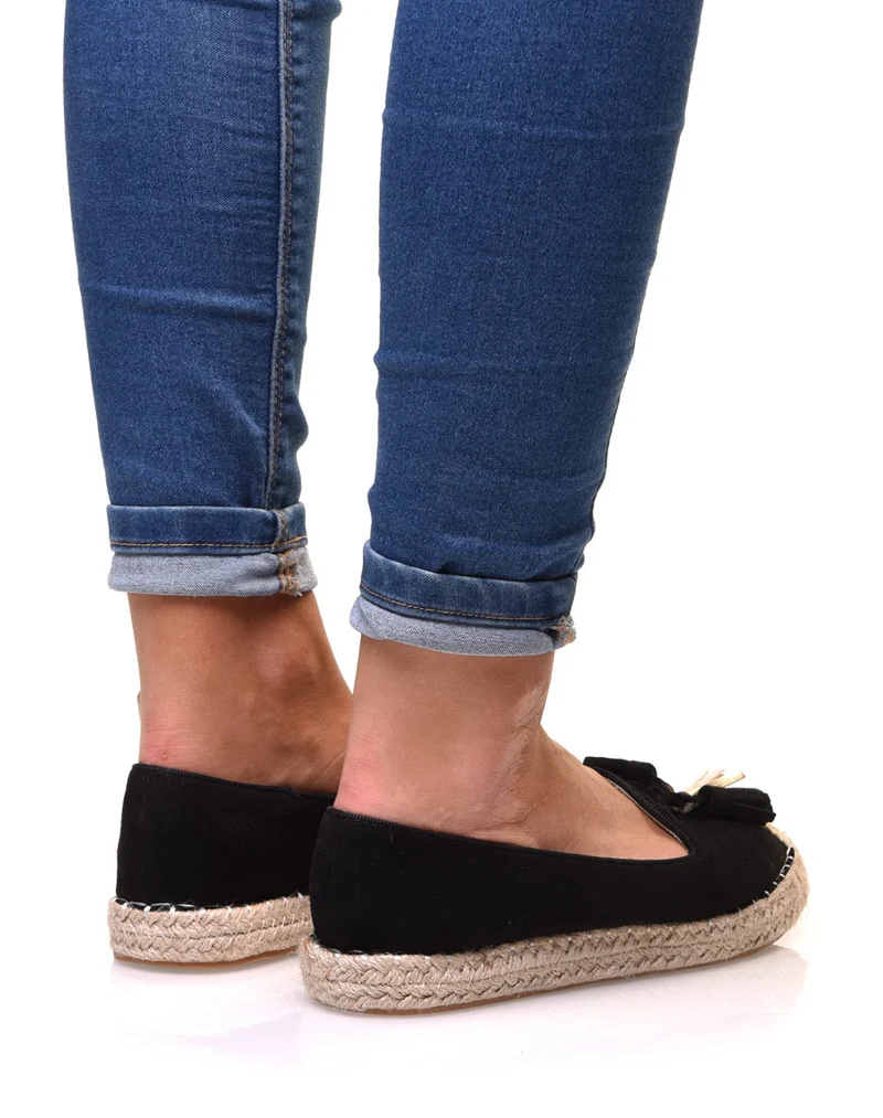 Espadrilles noires en suédine à pompons