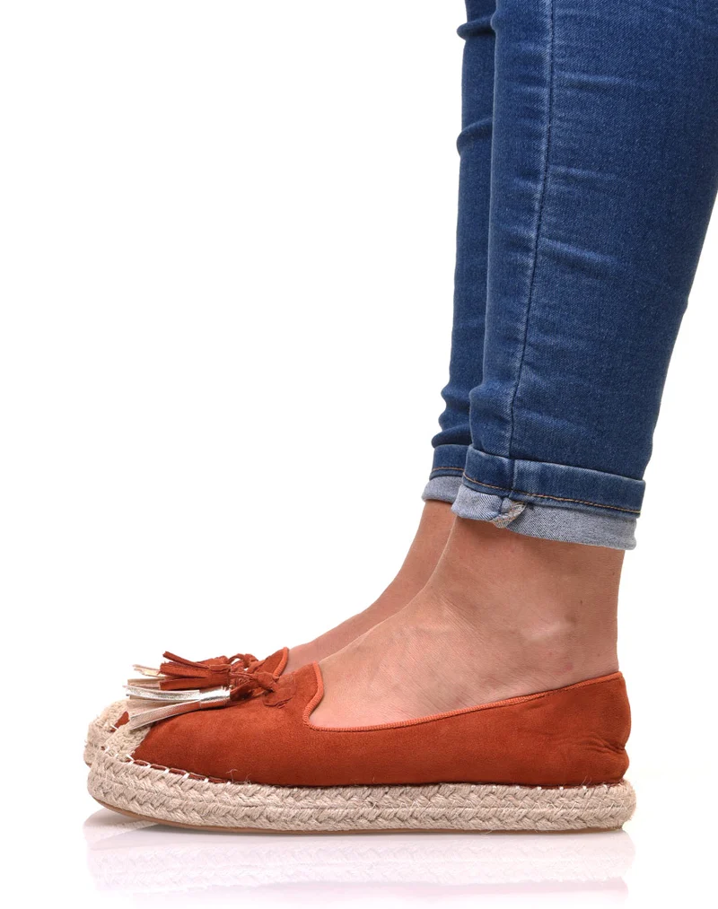 Espadrilles orange en suédine à pompons