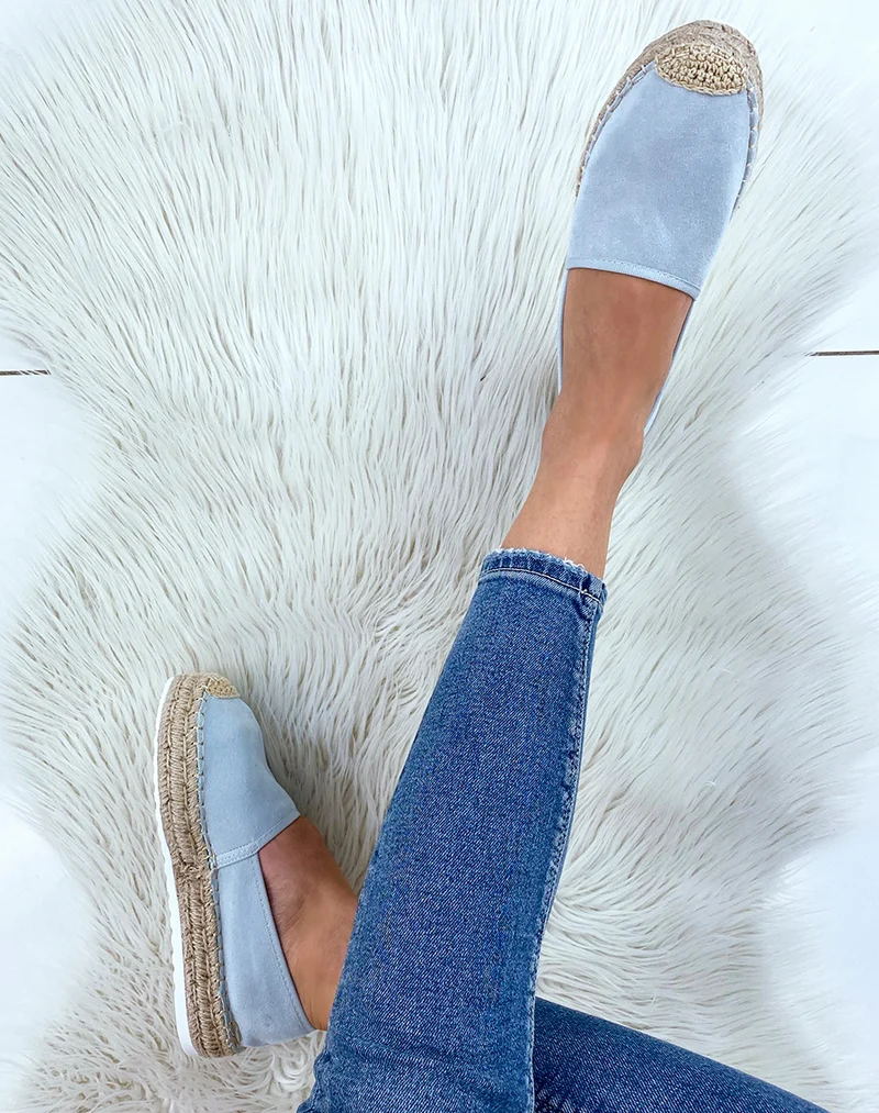 Espadrilles en jute et en suédine bleu clair