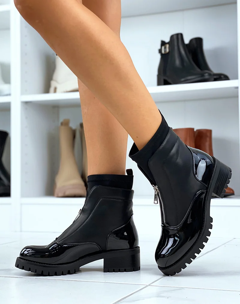 Bottines crantée bi-matière noires