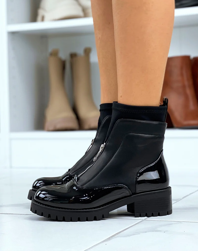 Bottines crantée bi-matière noires