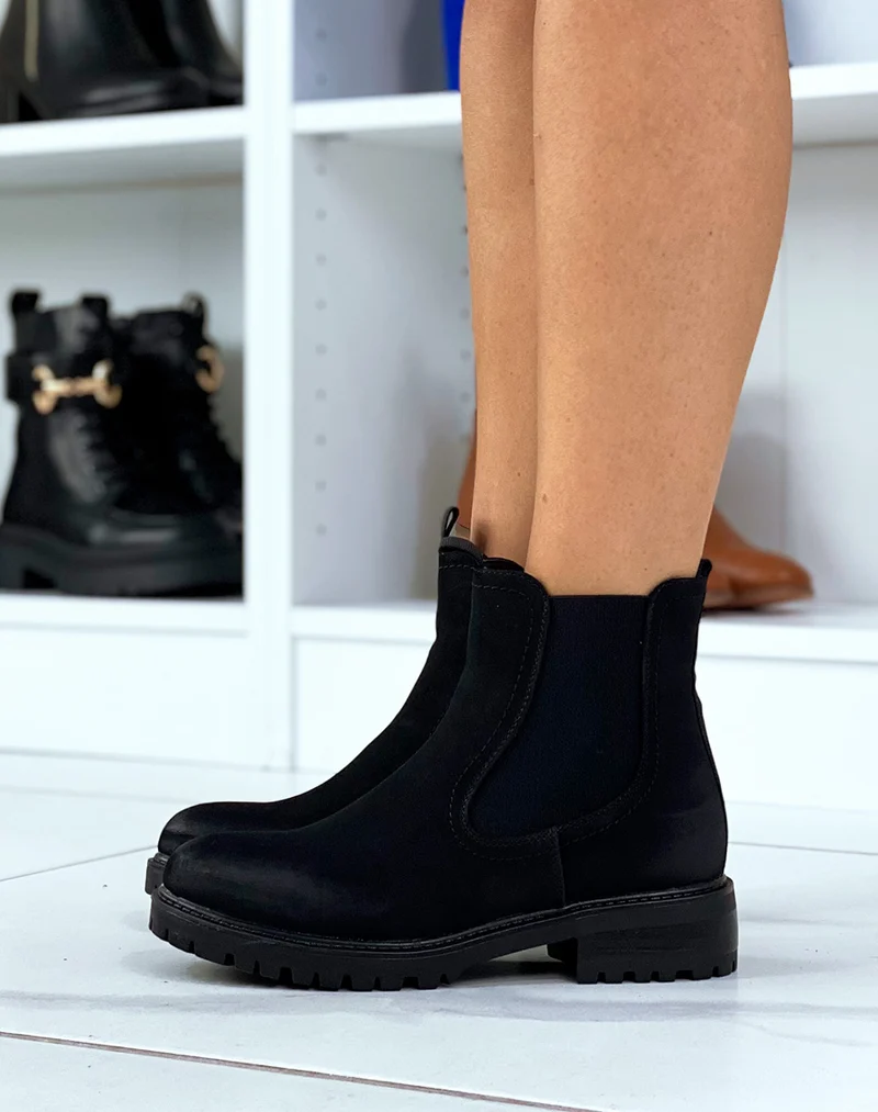 Bottines noires style chelsea de matière texturée