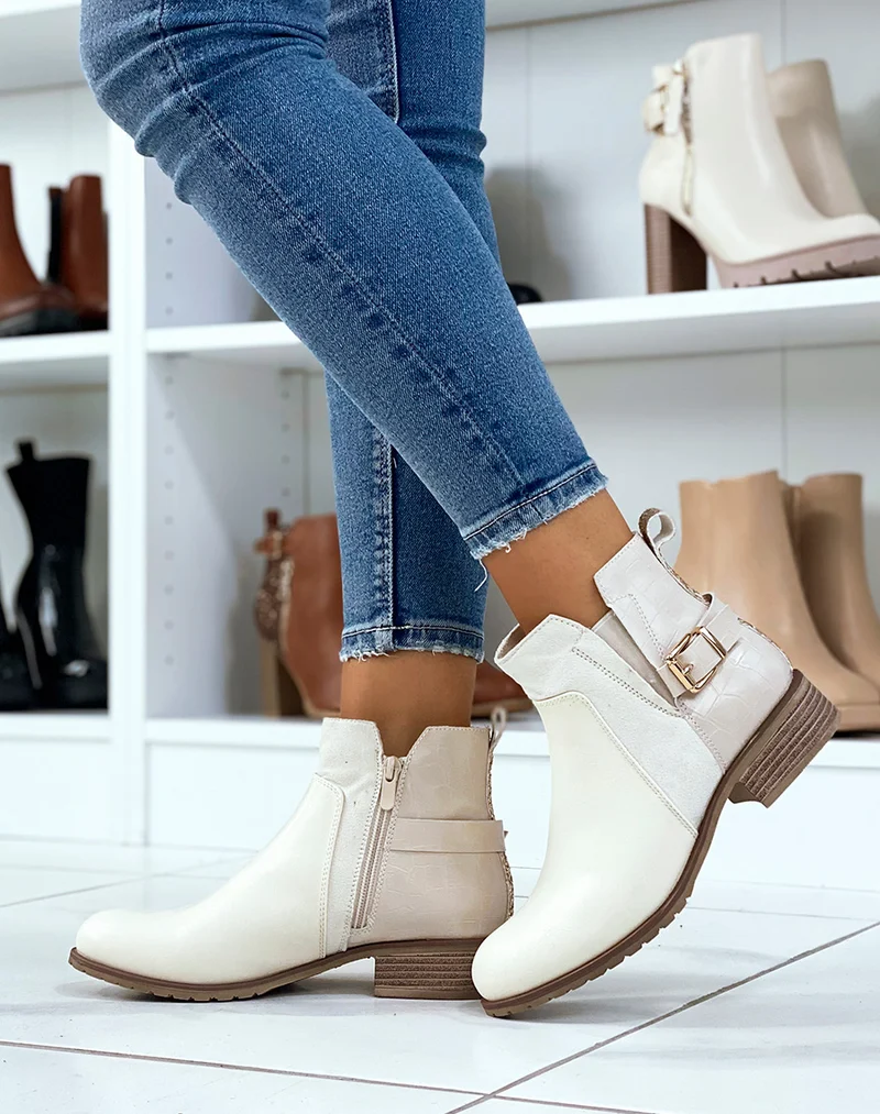 Bottines beiges basses à triple matières