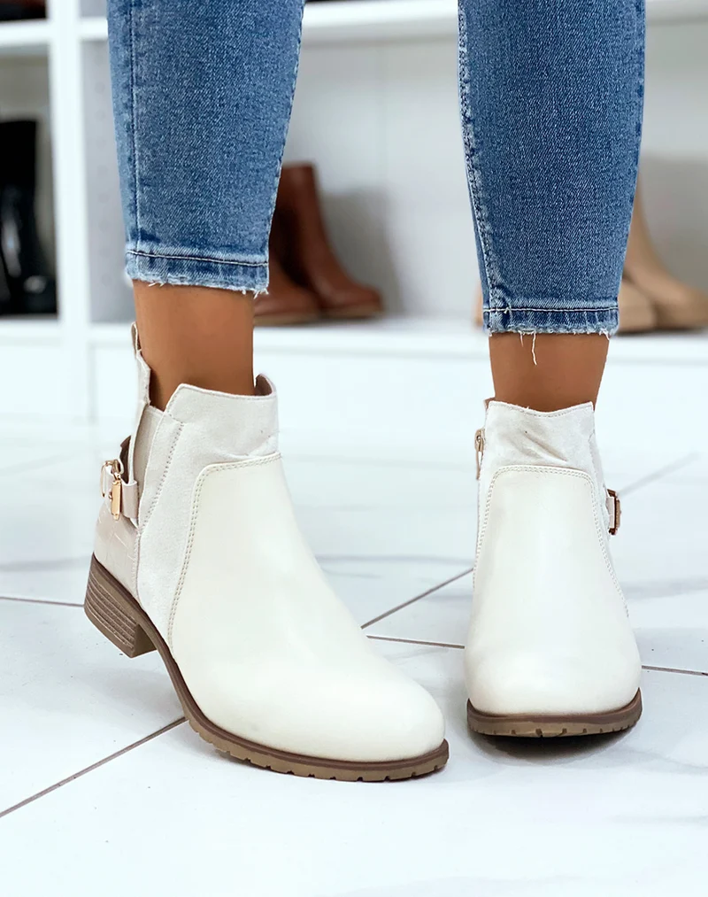 Bottines beiges basses à triple matières
