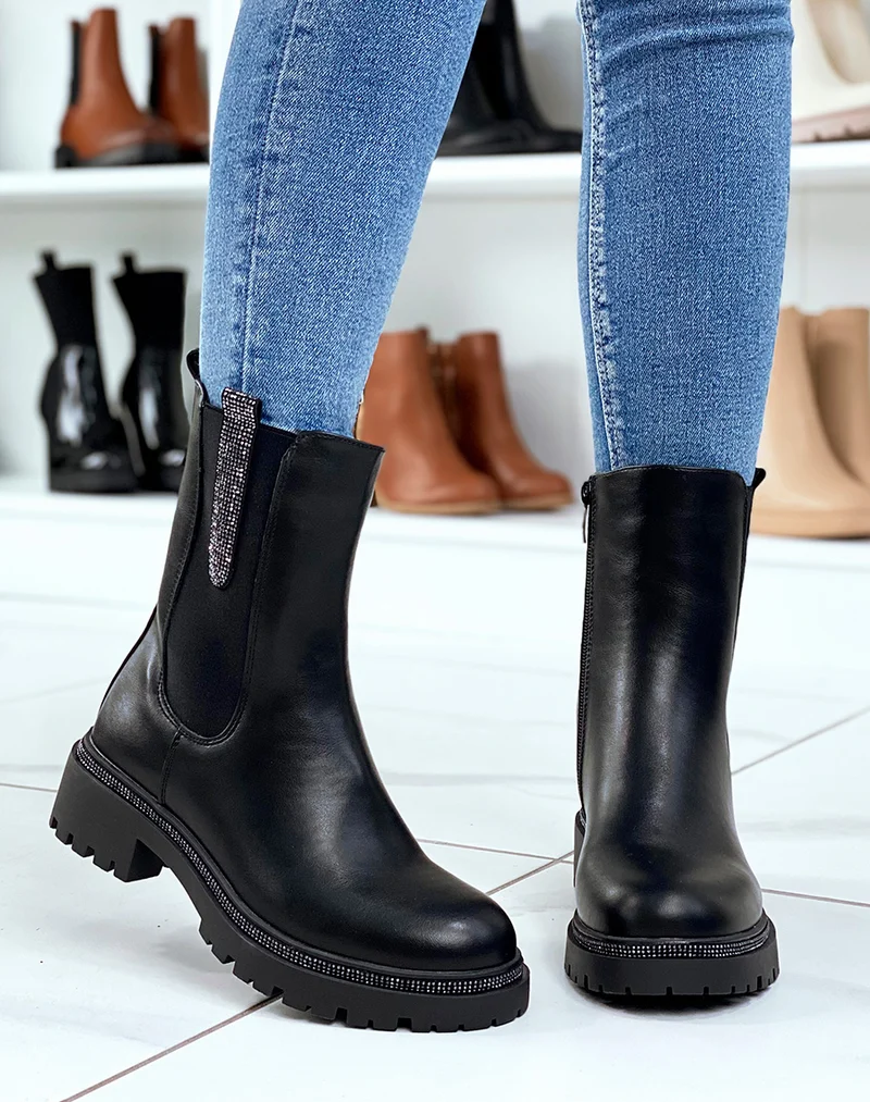 Chelsea boots noires à détails à strass
