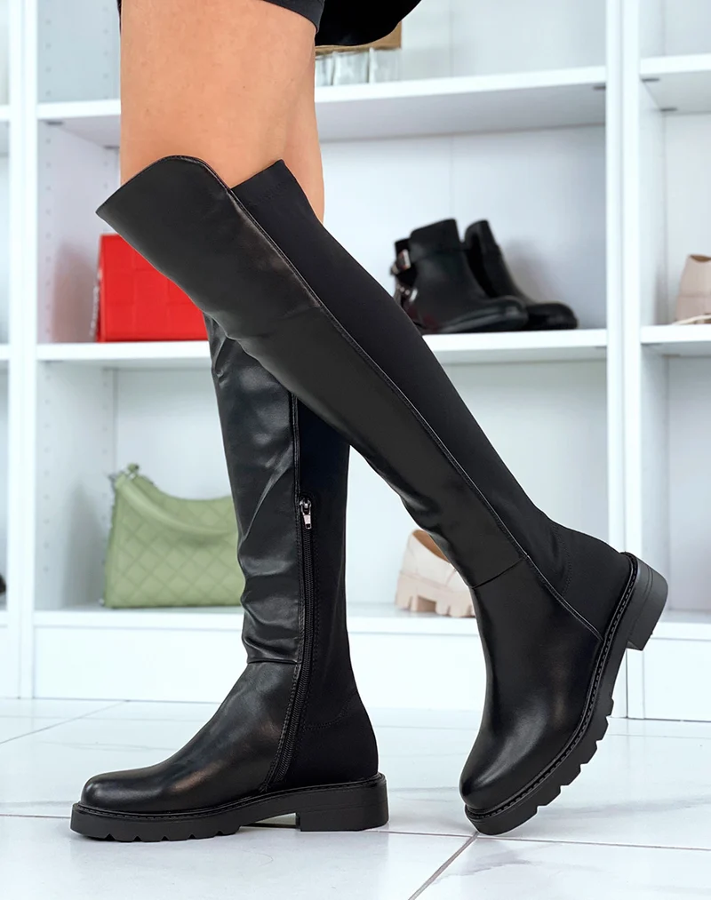 Cuissardes noires style cavalier bi-matières