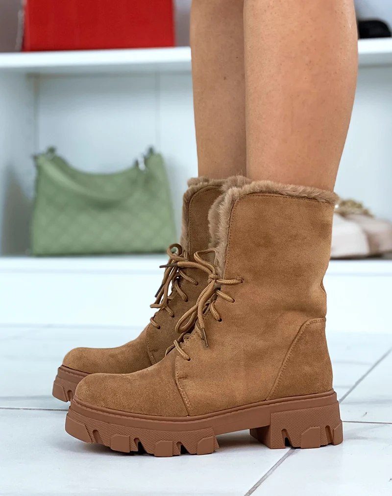 Bottines marrons en suédine à fausse fourrure