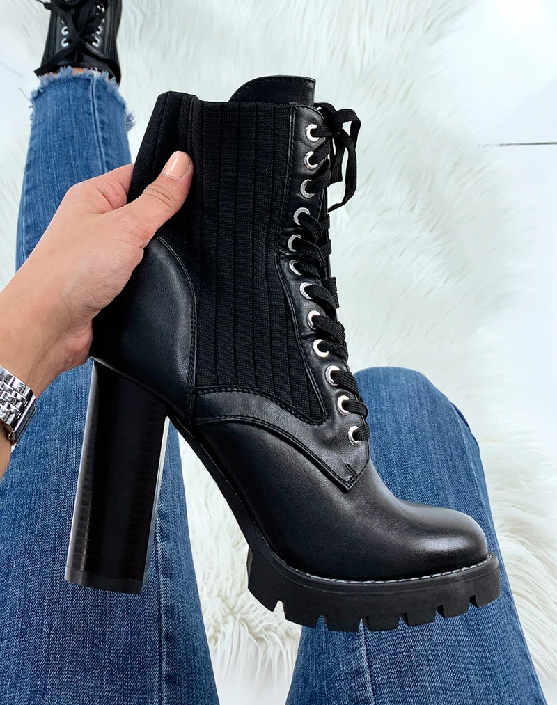 Bottines à talon noires effet chaussette