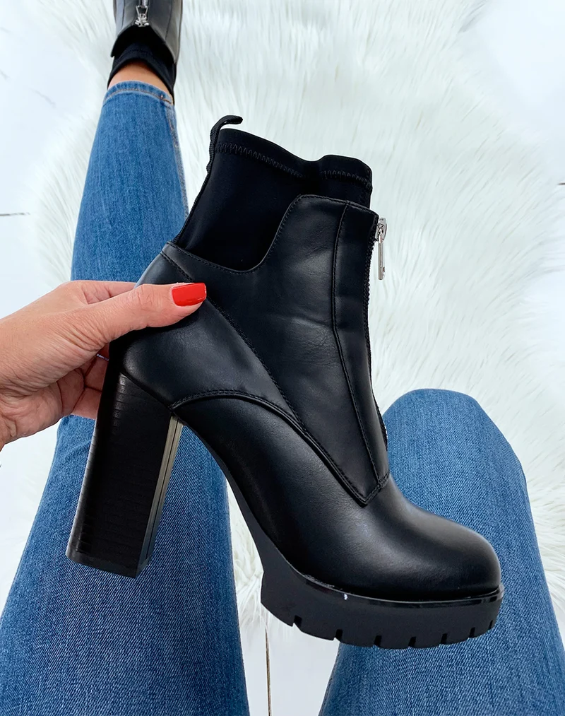 Bottines à talon noires effet chaussette